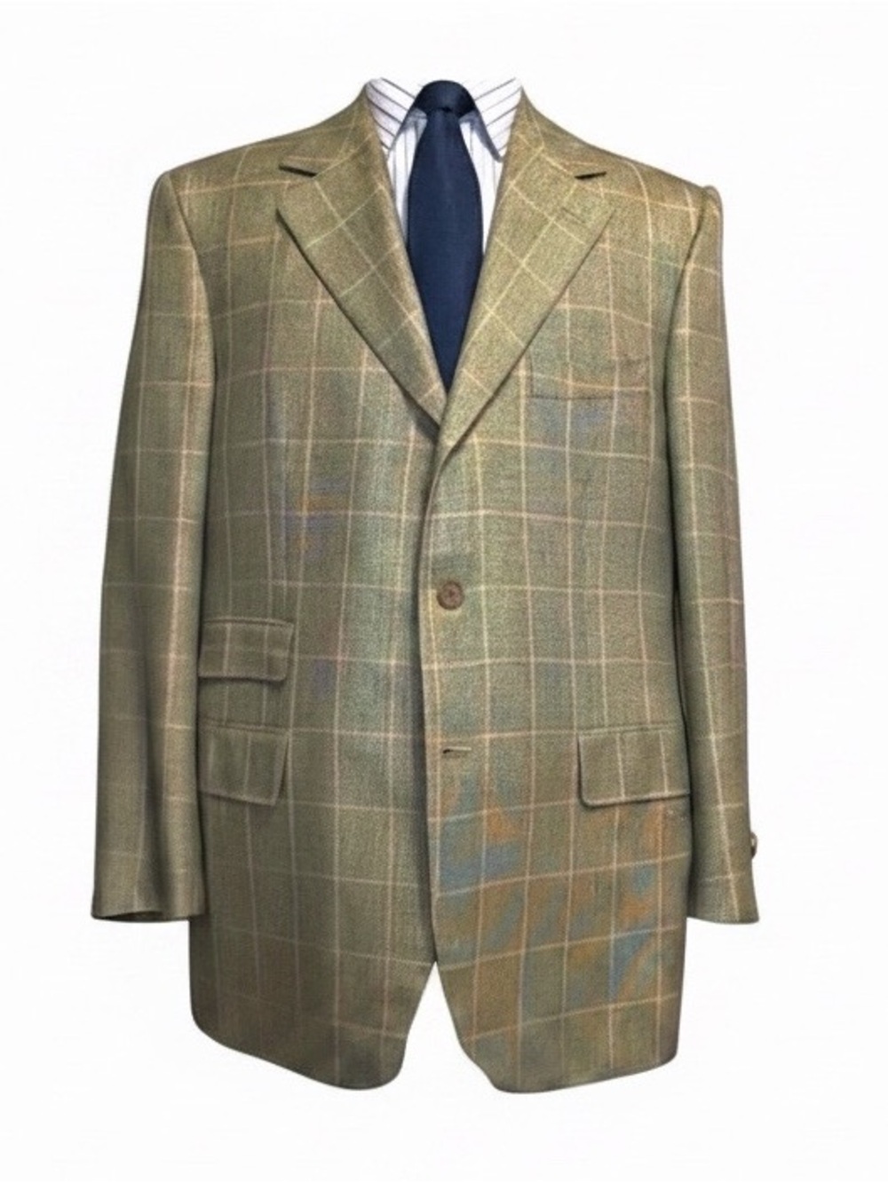 Alan NY Windowpane Sport Coat / Blazer | Tan Plaid | Wool | 44L| Classic Jacket